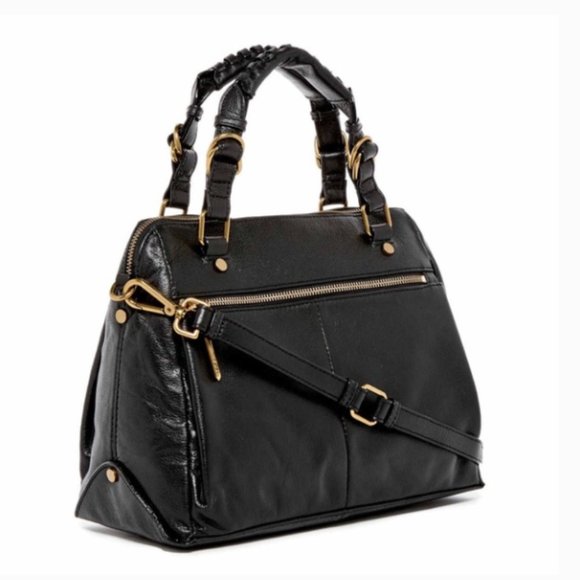 ELLIOT LUCCA Black Leather Bag W Crossbody Strap EXC - Picture 1 of 8